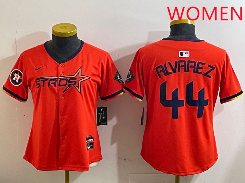 Women Houston Astros 44 Alvarez Orange Three generations Joint Name 2025 Nike MLB Jersey style 4125